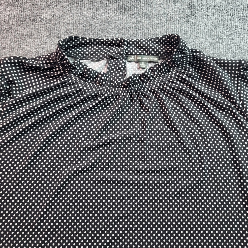 Adrianna Papell Polka Dot Long Sleeve Top Blouse Black White Womens Medium